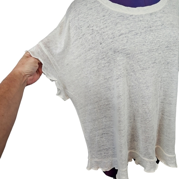 NWT Anthropologie Eri + Ali Cream Linen Split Back Ruffle Top Size Large - Picture 5 of 10